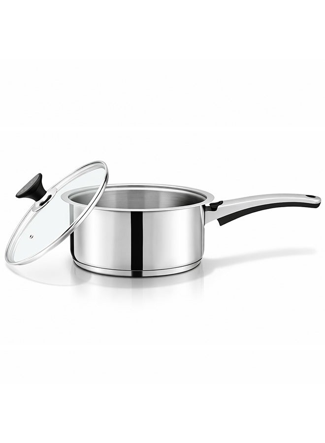 SONEX Mega Stainless Steel Sauce Pan, 18 cm (2 Ltr) with Glass Lid – Ergonomic Cool Handle, Sandwich Bottom, Sleek Modern Appearance, Ideal for Sauces, Soups & More - Image 2